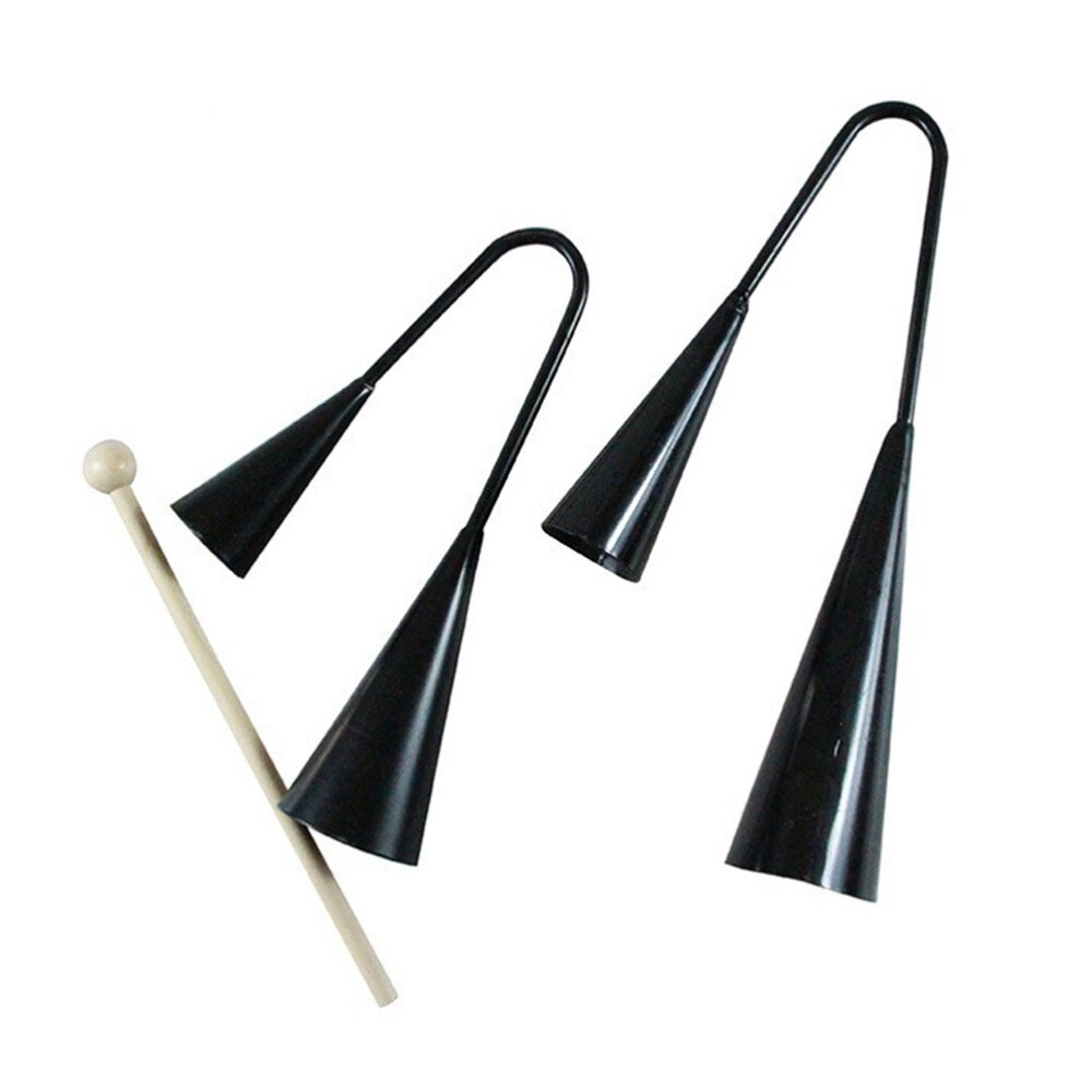 freundlicher Früer Bildung Agogo Glocke Traditionellen Kleine Musical Zwei Tonne freundlicher Schläger Instrument mit Holz Stock (Schwarz)