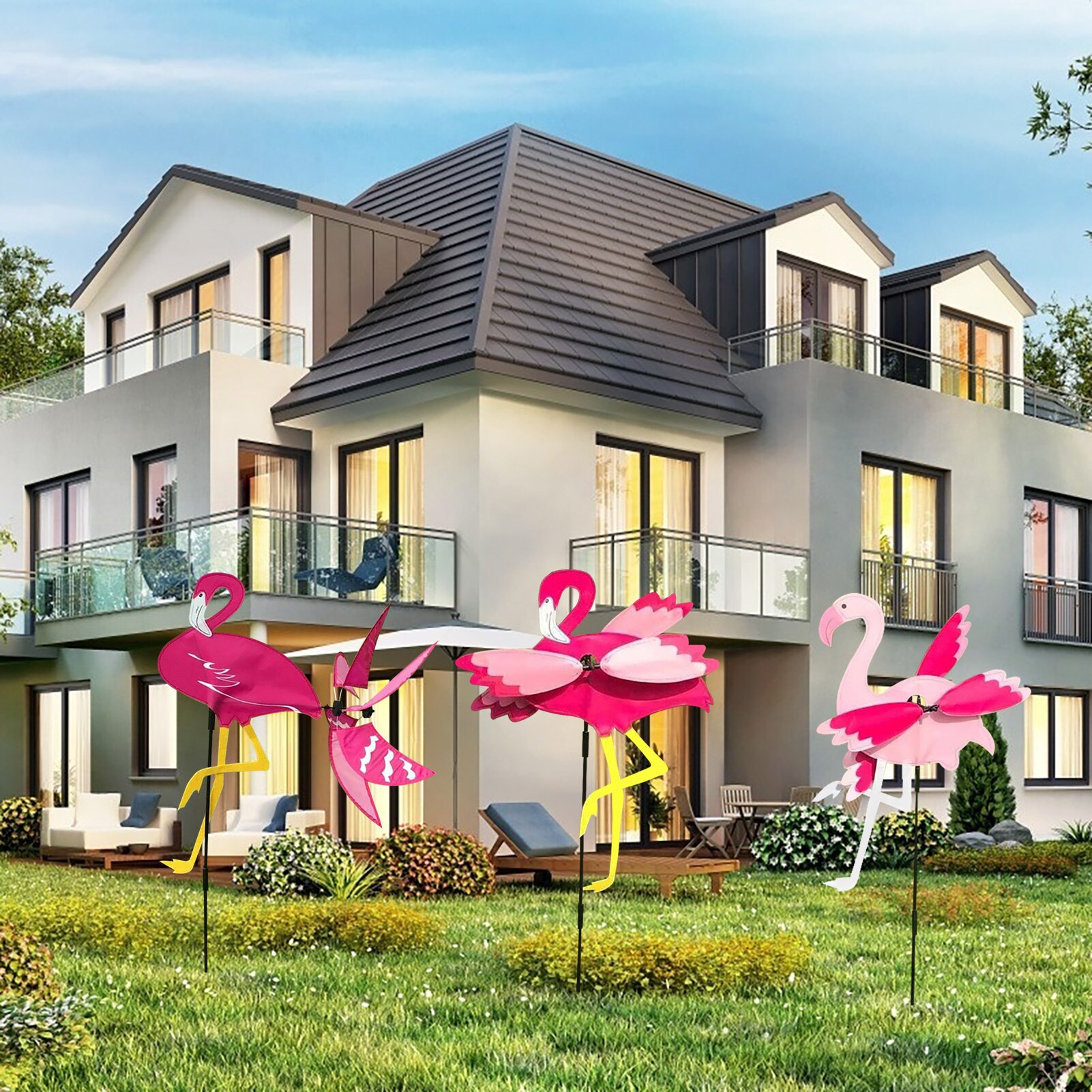 Moulin à vent flamant rose en fer forgé, , américain, mignon, oiseau, Animal, , jardin, décoration de maison