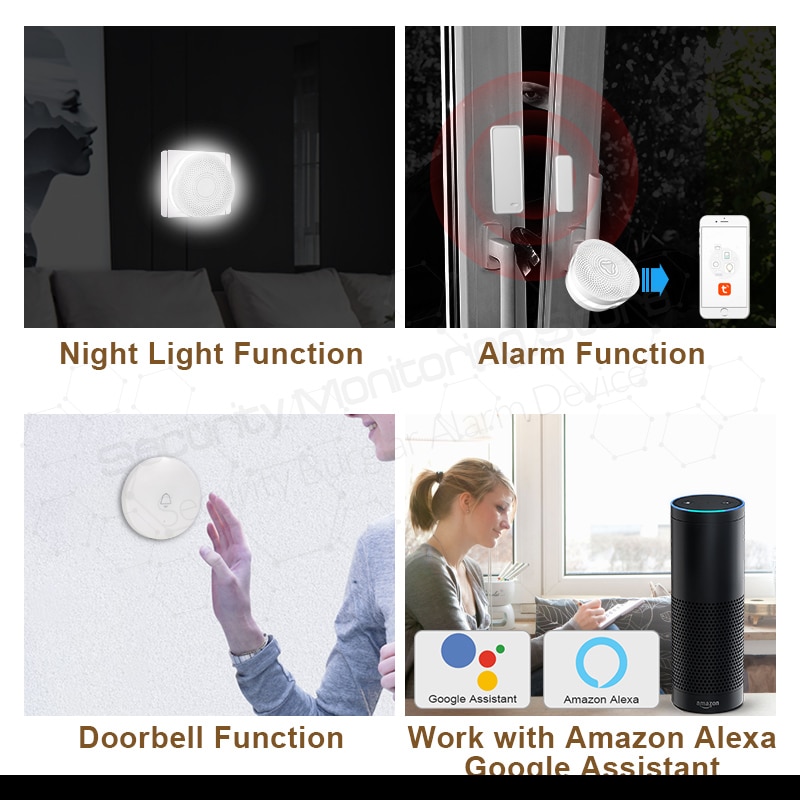 Sistema de alarma de seguridad KERUI Tuya WIFI multifuncional funciona con asistente de Google/luz nocturna de Control inteligente Alexa