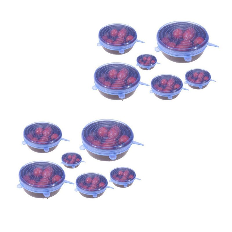 Siliconen rekbare voedseldeksels keukenaccessoires universele siliconen kom pot deksel siliconen deksel pan koken voedsel vers: 12cs blauw