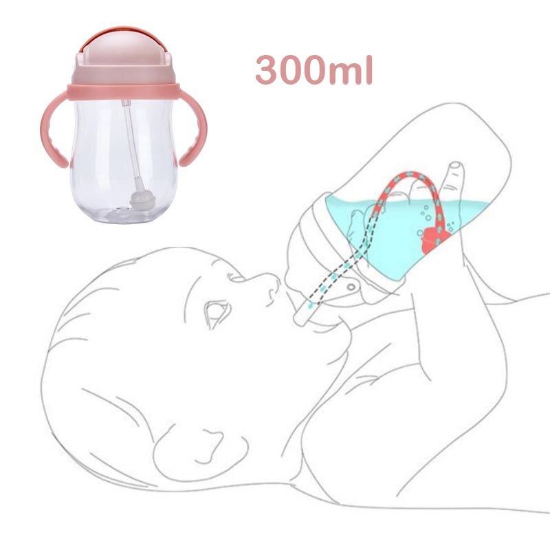 360 grader liggende baby lærer drikkeflaske med dobbelt håndtag flip låg lækagesikker magisk kop spædbørn vandflaske 300ml