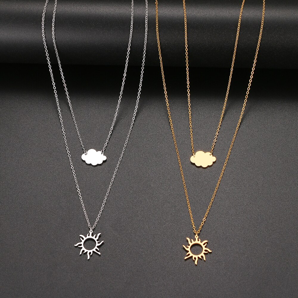 2023 Rvs Zon Totem Cloud Gelaagde Modellen Ketting Voor Vrouwen Modieuze Exquisite Hanger Ketting Party Vriend Sieraden