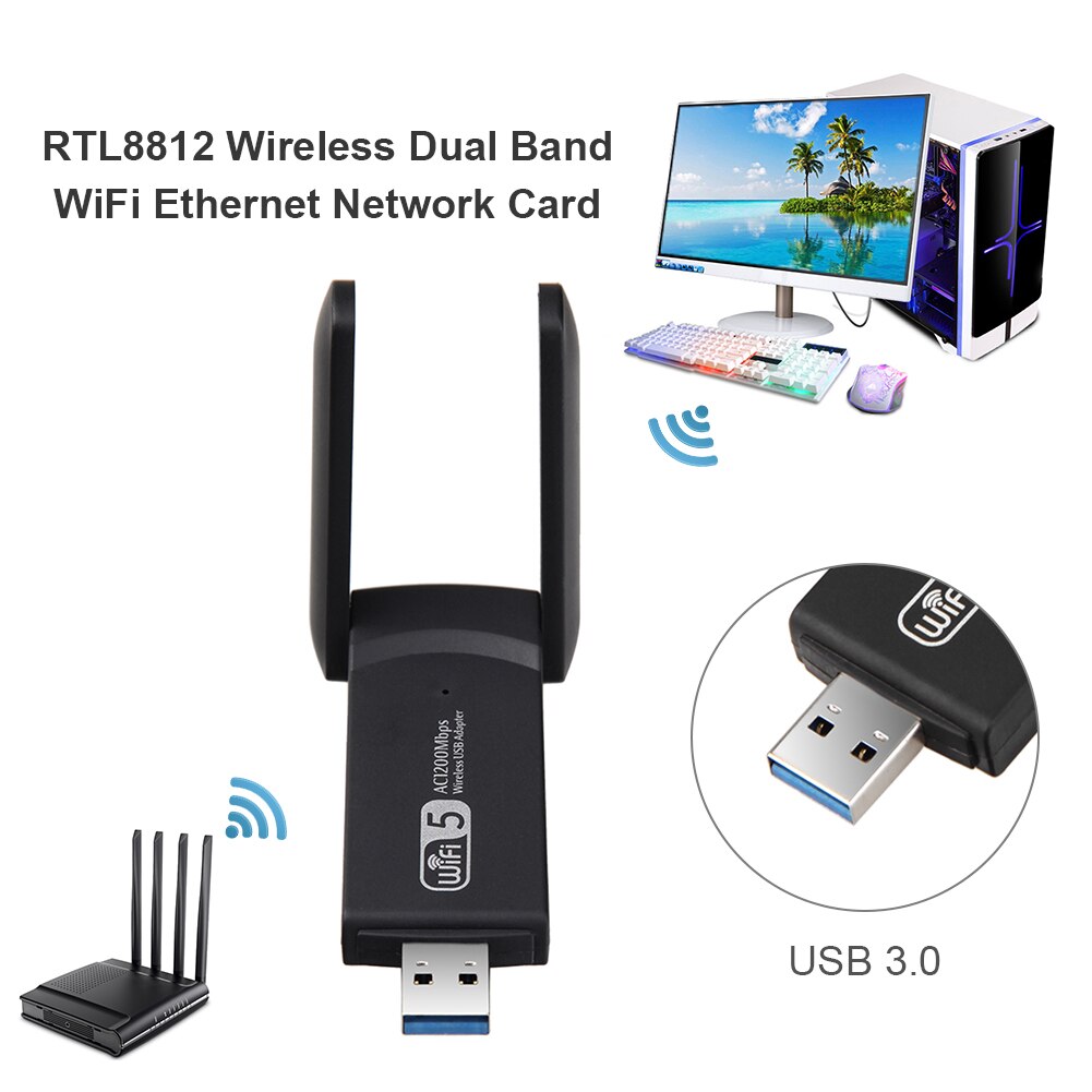 RTL8812 bezprzewodowy dwuzakresowy 2.4G 5.8G WiFi adapter sieci Ethernet 1200 mb/s karta sieciowa zewnętrznych podwójna antena