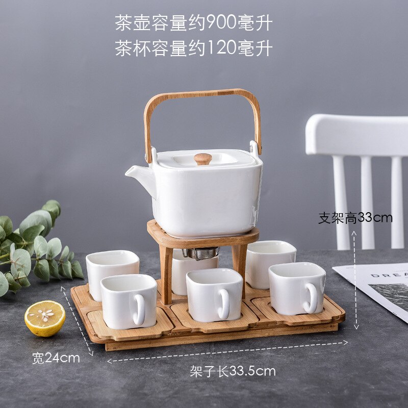12pcs Ceramic Flower Tea Cup Set Household Afternoon Tea with Shelf Candle Heating Tea Set Combination Tea Pot Luxury Tea Set: White suit B  12pcs
