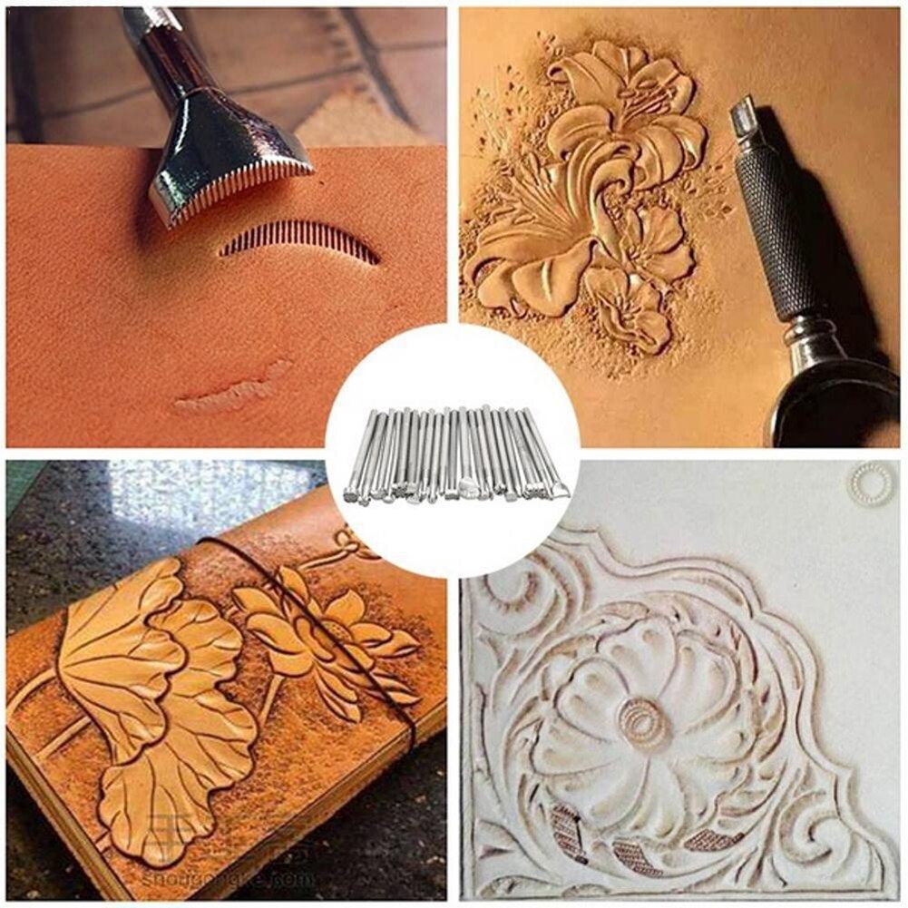 Outils d'impression en cuir, différents motifs, Sculpture sur métal, poinçon artisanal, Sculpture imprimée, Kits d'estampage de selle en cuir, bricolage, 20 pièces