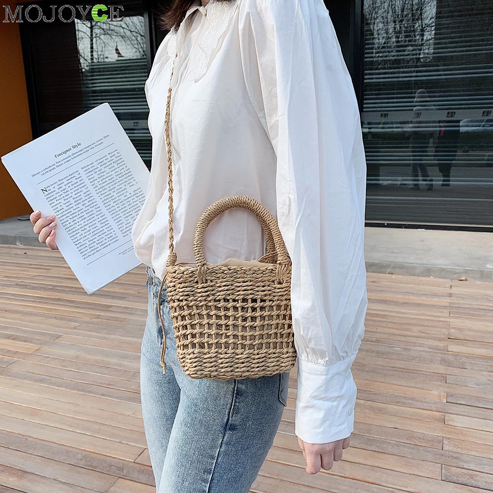Hecho a mano de ratán de las mujeres de bolso de hombro tipo bandolera de paja tejida verano mensajero playa bolso de viaje bolsas