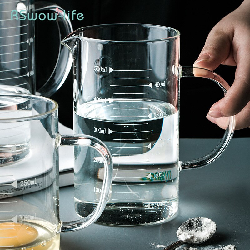 Transparent Glass Heat Resistant Handle Cup For Household Kitchen Baking Calibration Cups Measuring Jug With Cover Baking Tools