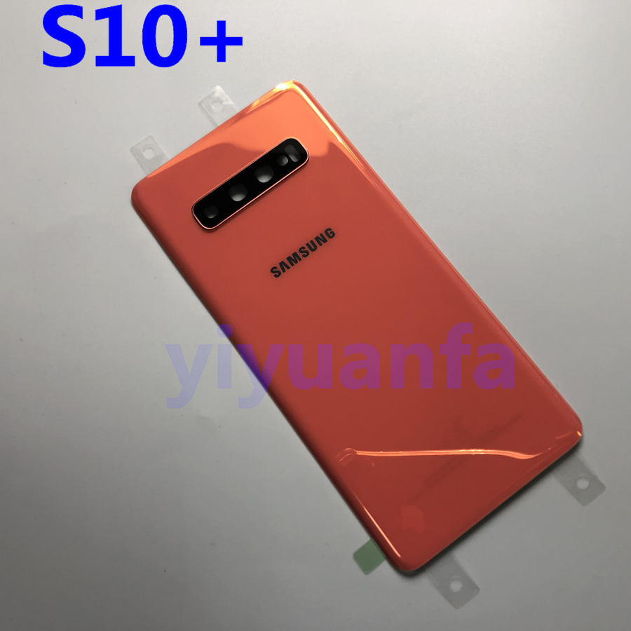 Samsung-recambio de carcasa trasera de batería para Galaxy S10, G973, S10 Plus, G975, S10E, piezas de reparación + Marco de lente de cristal de cámara: S10 Plus  Orange