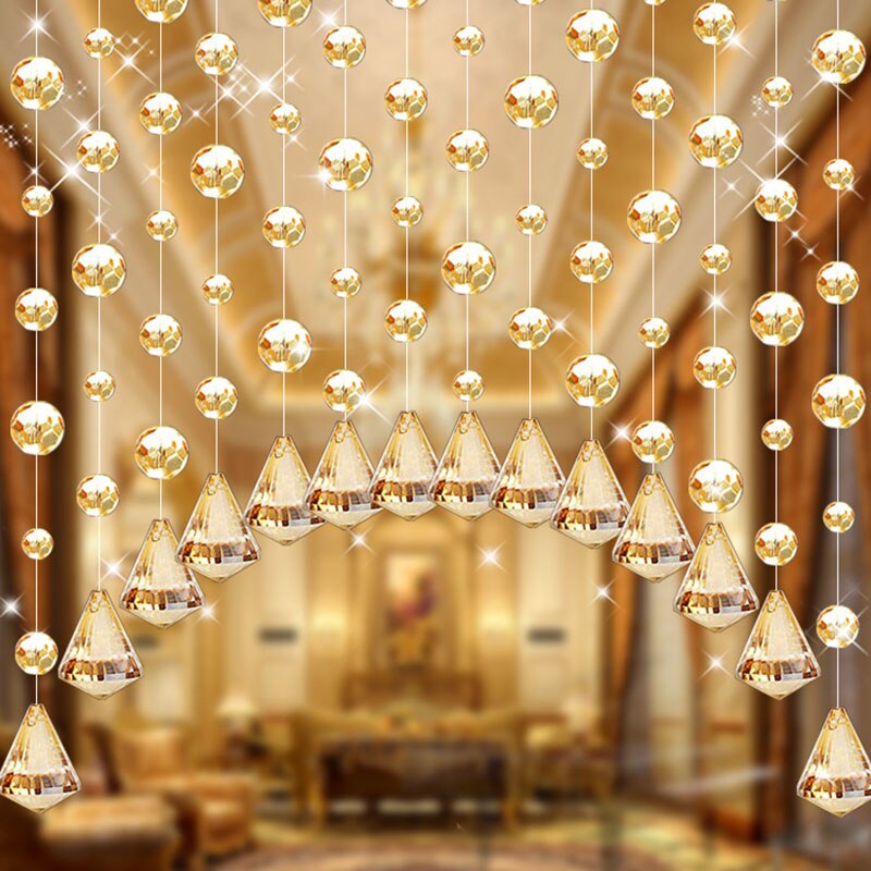 Crystal Glass Bead Curtain Indoor Windows Decoration Beaded Hanging Curtain Luxury Wedding Backdrop Decoration Supplies: Champagne