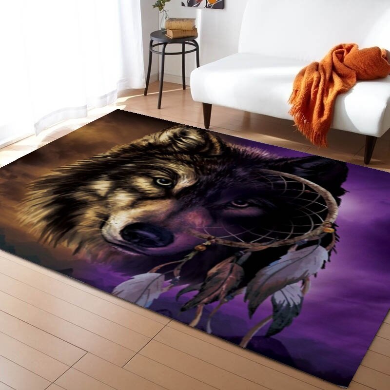 Woonkamer Grote Tapijt Wolf Dream Catcher Paars Bruin Gebied Tapijt Antislip Vloermat 50x8 0Cm/80x12 0Cm/100x15 0Cm/100x120cm