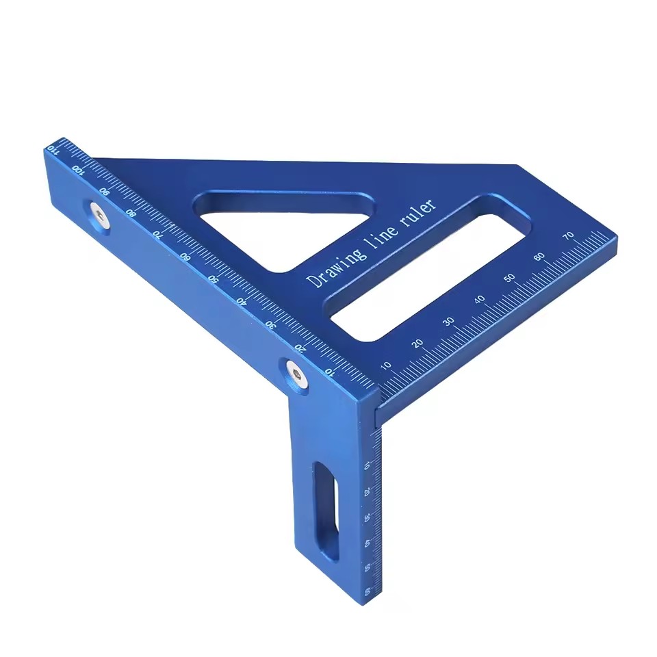 Precisie kunststof verstekdriehoeksliniaal 45 ° /90 ° Houtbewerking vierkante gradenboog 3D multifunctionele meetinstrumenten: Blauw