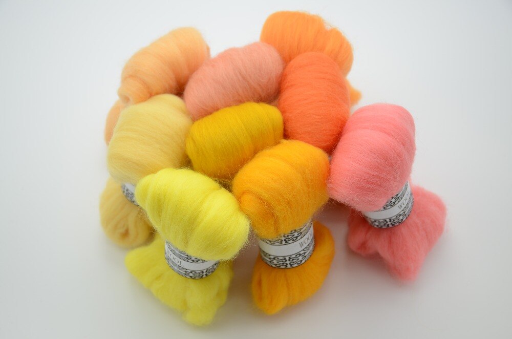 DIY Naald voelde 66 s wolvilt porpret soft gevoel Wol Tops Zwervende DIY Spin &quot;Geel, oranje serie&quot; 10g/9 stks/partij