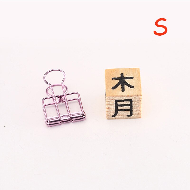 1 PCS Novelty Solid Color Hollow Out Metal Binder Clips S M L Notes Letter Paper Clips Marking Office Stationery Supplies: S purple