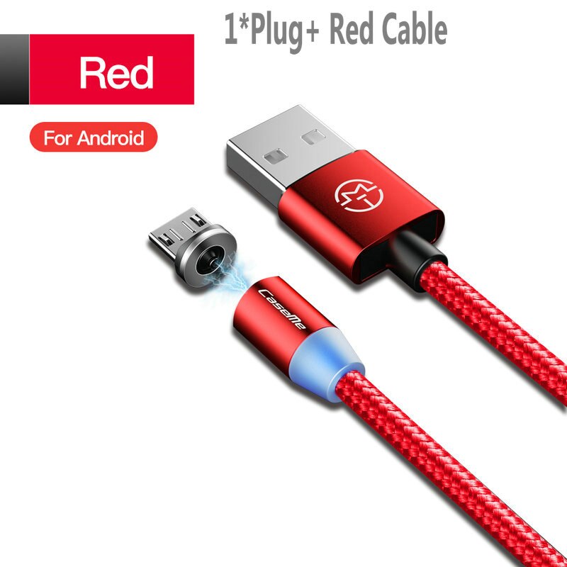 CaseMe-Cable magnético tipo C micro USB para iPhone, Cable LED de carga rápida de 1M, cargador magnético tipo C, conector de teléfono: For Android -Red