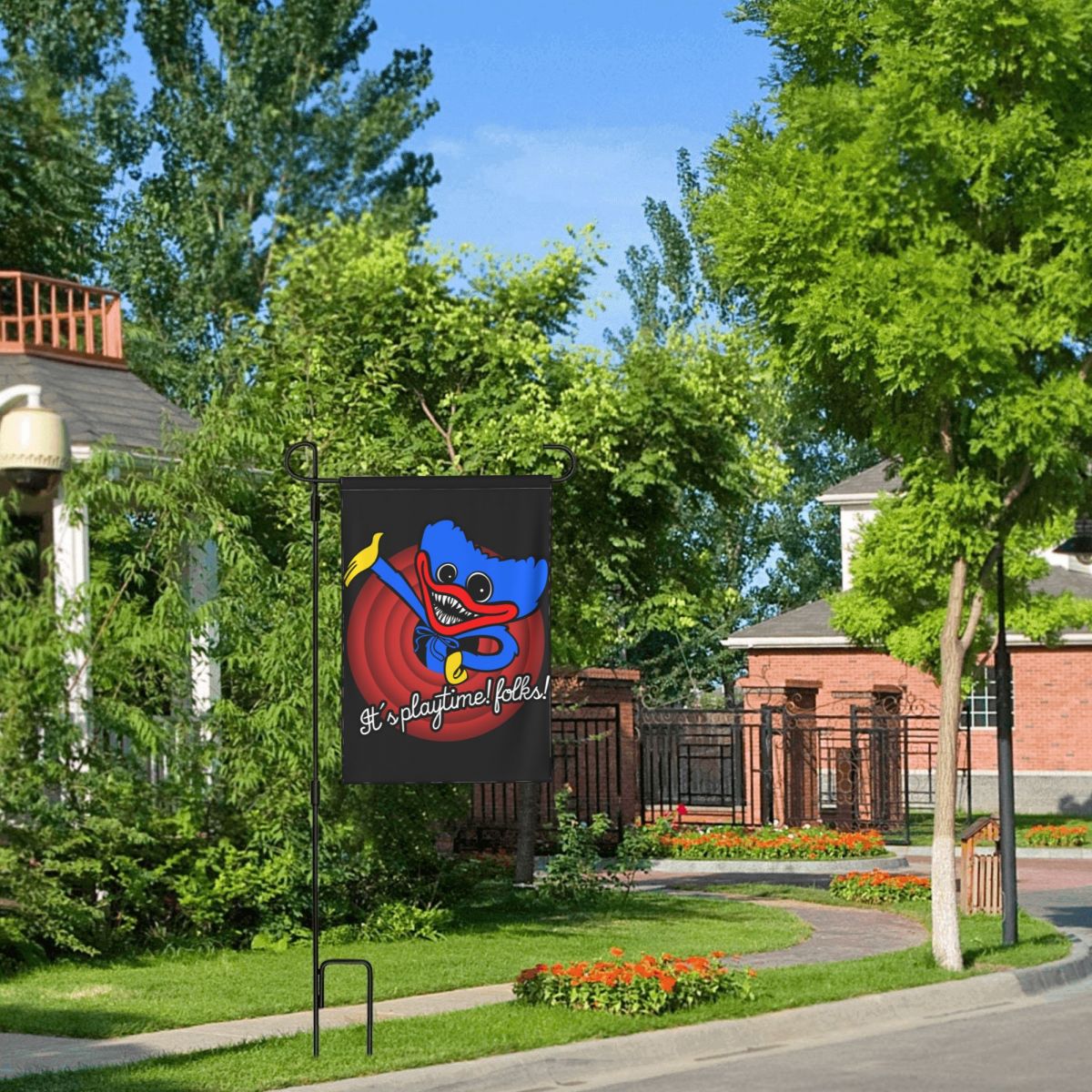 Poppy Playtime Huggy Wuggy Garden Flag Double-sided Printing Decorative Yard Banner Flag Party Outdoor Home signs