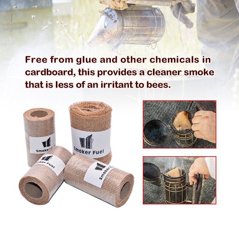 Ahumador de abejas de arpillera, rodillo de 300CM, combustible, limpiador de apicultura, humo menos irritante para las abejas