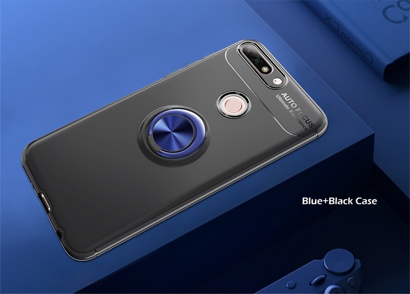 Cassa antiurto per Huawei Honor 7C Caso Da 5.7 Pollici Anello di Barretta Magnete Opaca Del silicone di TPU Della Copertura per Huawei Honor 7C 5.7 Pollici Custodie: blu nero