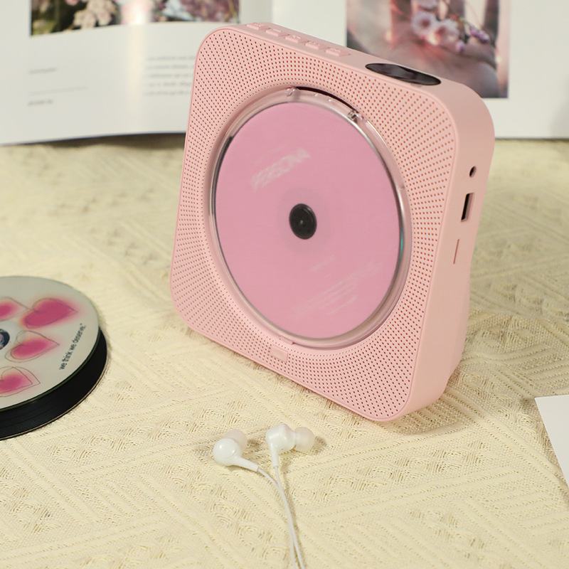 Bluetooth CD Player, Portable & Desktop Dual-use Home Music Player, Plug-in Only, Supports Album Discs: Pink