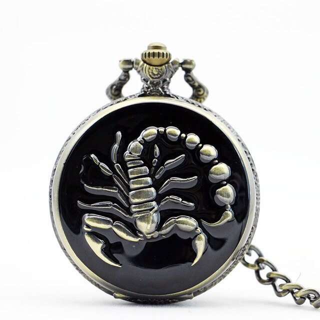 Bedste salg unikke seje scorpion kvarts lommeure til mand kvinde ur ur med fob kæde halskæde  wp4009