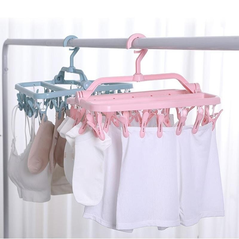 Opvouwbaar Multi Clip Hanger Plastic Huishoudelijke Winddicht Clip Sokken Ondergoed Multi-Poort Ondersteuning Hangers Voor Kleding Thuis