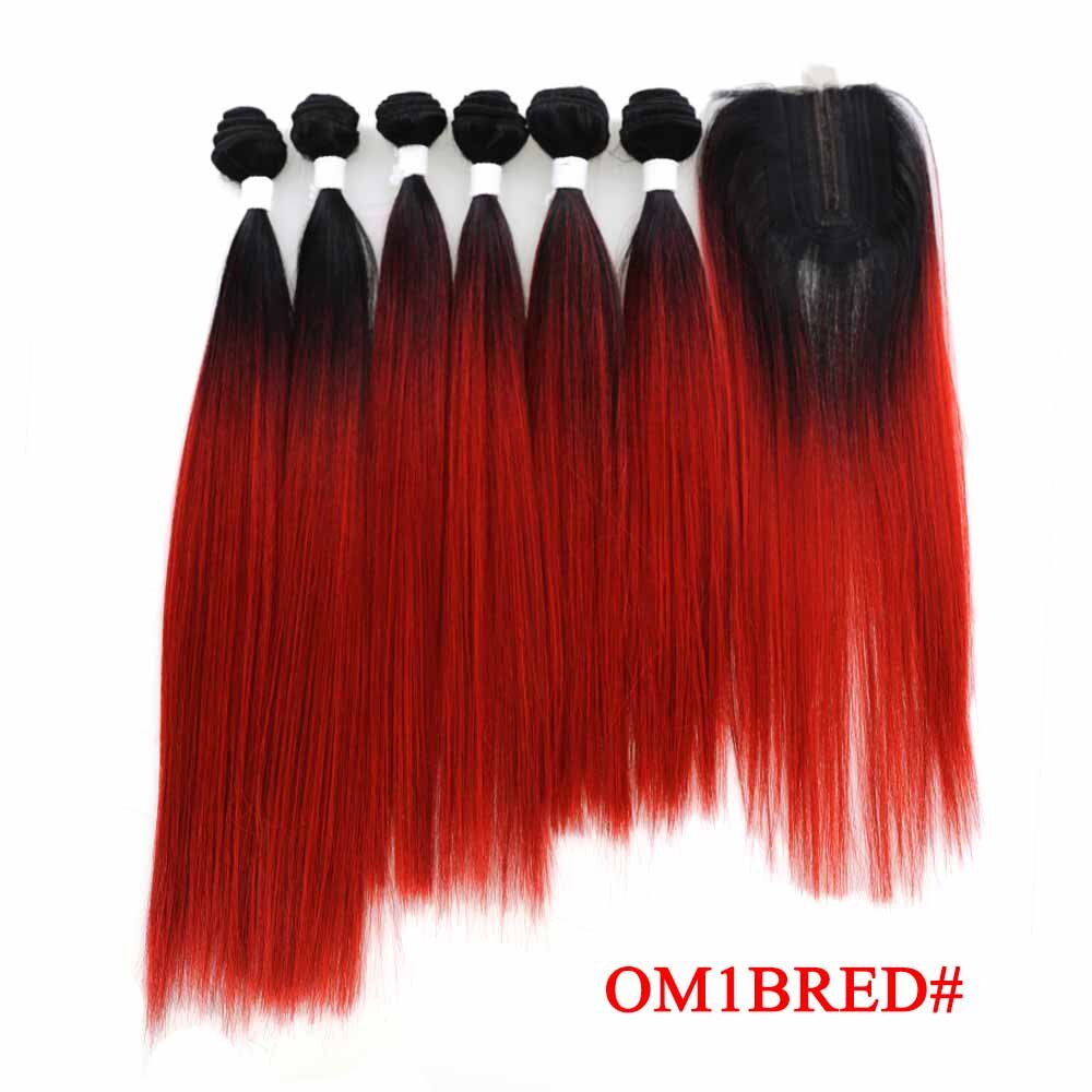 Soku Rood Haar Bundels Met Sluiting 14-18Inch Synthetisch Haar Bundels Met Vetersluiting Yaki Steil Haar Weave extensions: Burg