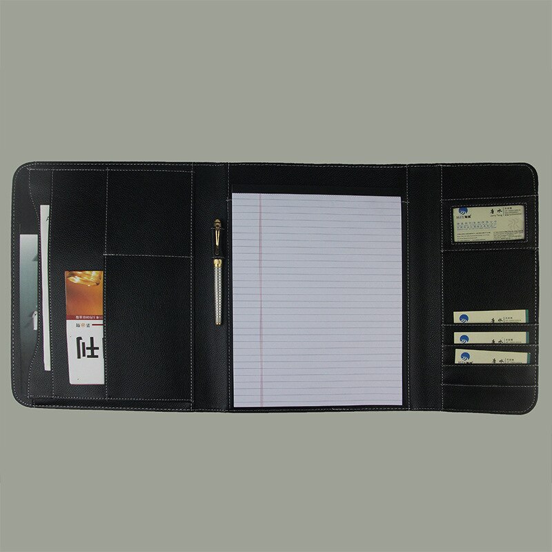 A4 Fichario Document Organize File Folder Foldable Padfolio Briefcase Notebook with Calculator Leather Office Manager Case Bag