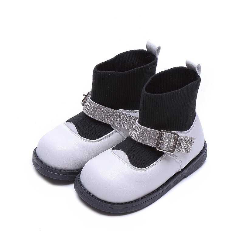 Bambino Martin Stivali Ragazze di Inverno Scarpe Per Bambini Stivali di Cuoio DELL'UNITÀ di elaborazione Del Bambino Brevi Caricamenti Del Sistema di set di piedi nero bianco SGF092: SGF092White / CN 22 insole 14.5cm