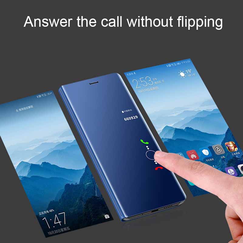 Flip Leather telefon Cover For Huawei p20 p20pro p20lite Smart Mirror Mobile phone Case phone holder stand accessory bag