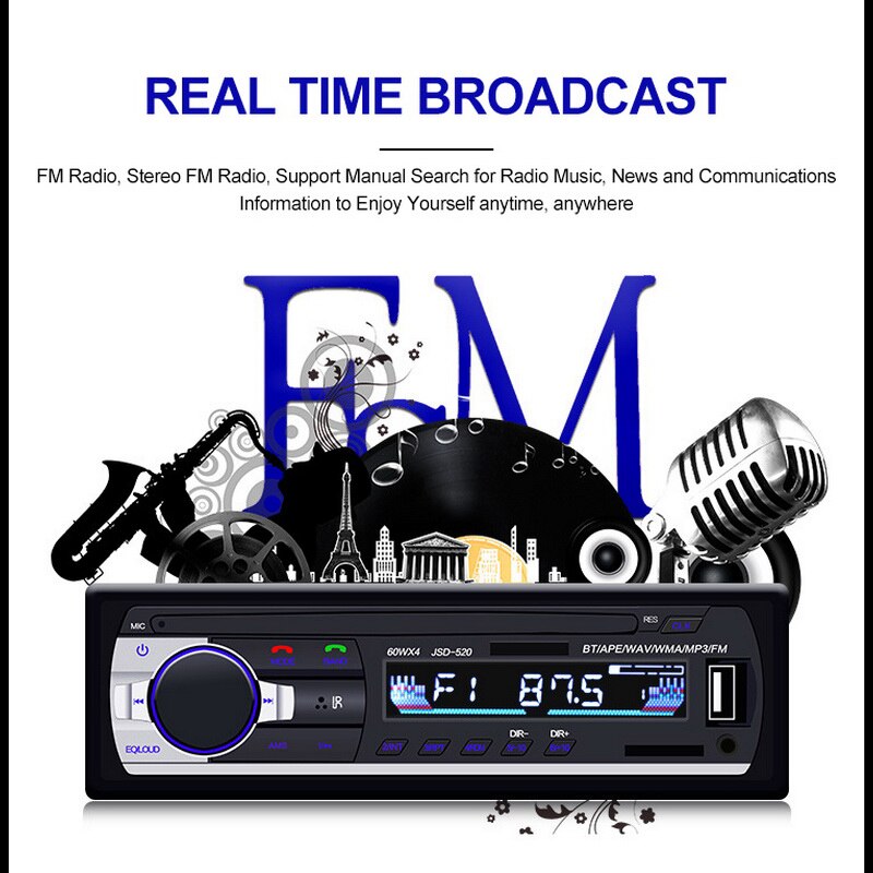 Car Bluetooth Autoradio Car Stereo Radio Aux Input Receiver SD USB JSD-520 12V In- 1 din Car MP3 Multimedia Player