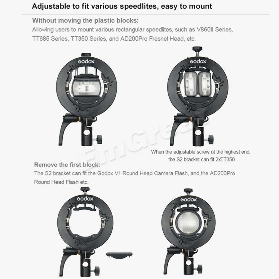 Godox S2 Speedlite S-Type Bracket Bowens Mount Houder Voor Godox V1 AD200Pro AD400Pro AD200 V860II TT685 TT600 TT350 tilt Controle