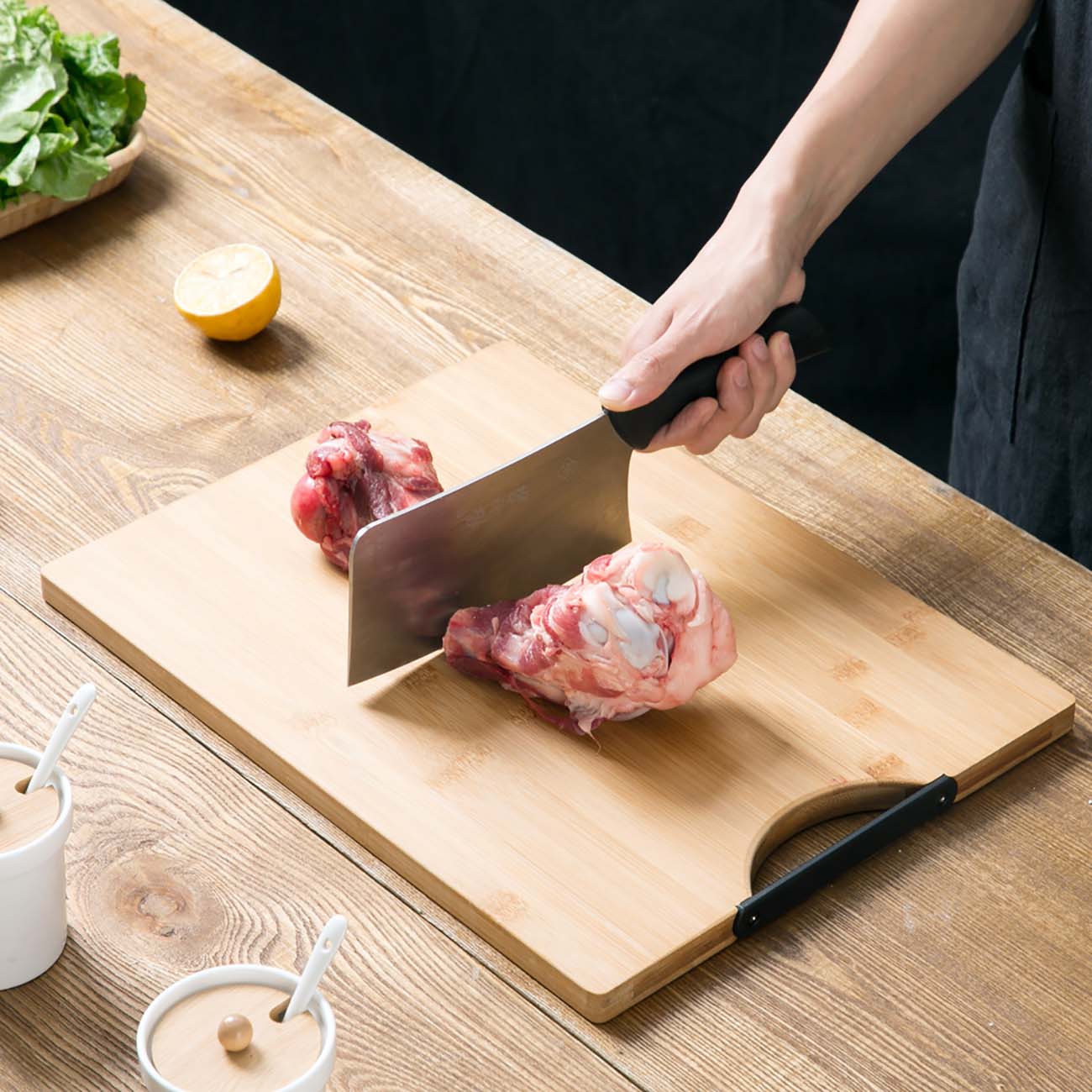 Kitchen Wood Cutting Board with Handle Thicken Bamboo Chopping Board Block Cutting Mat Pad Kitchen Stuff