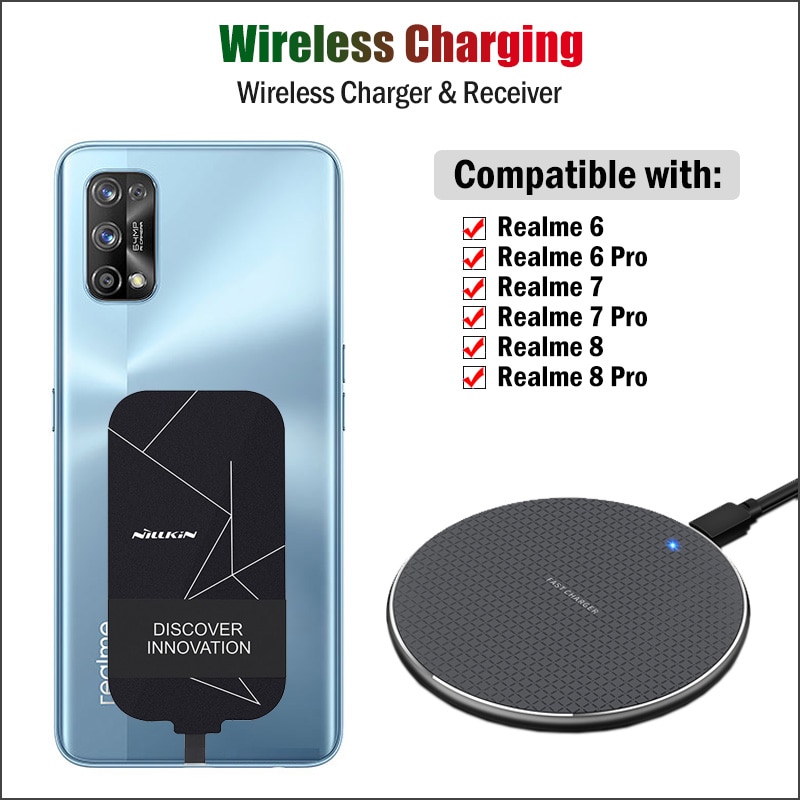 Adaptador de carga inalámbrica Qi para OPPO Realme 6 7 8 Pro, cargador inalámbrico + receptor USB tipo C, conector Nillkin