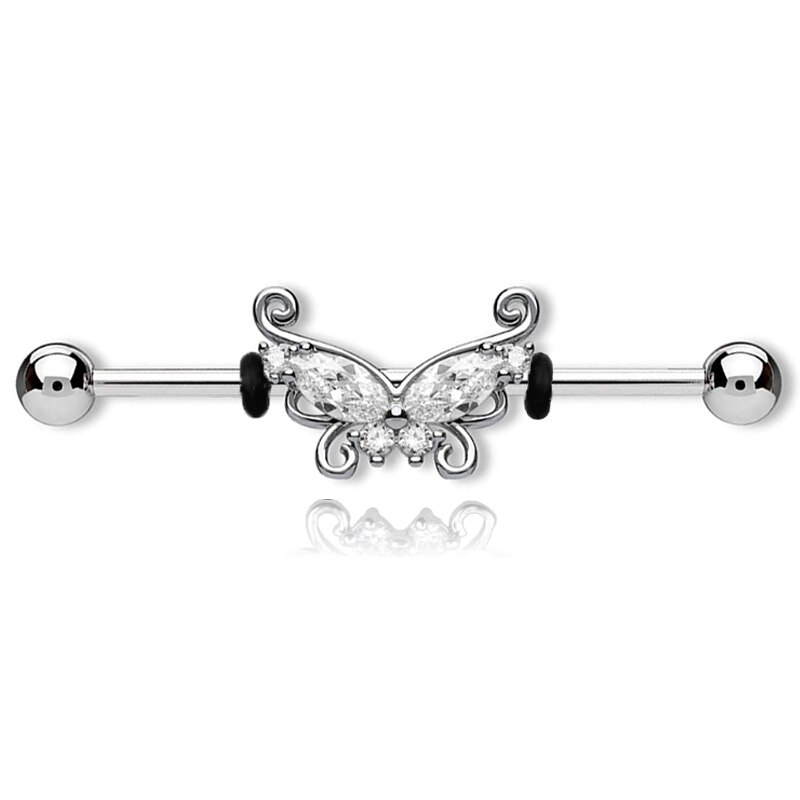 Schmetterling Pfeil Industrielle Hantel für Frauen Männer Stahl CZ Knorpel Wendel Ohrringe Zucht Karosserie durchbohren Schmuck Oreja 14G x 38mm 1PC: 1819