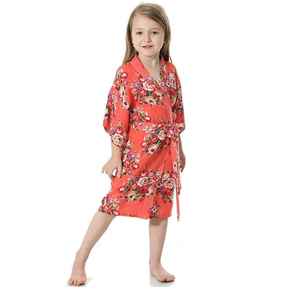 Red Children Girls Floral Printed Kimono Robe for Teenage Girls Spa Party Birthday Kids Cotton Bathrobes