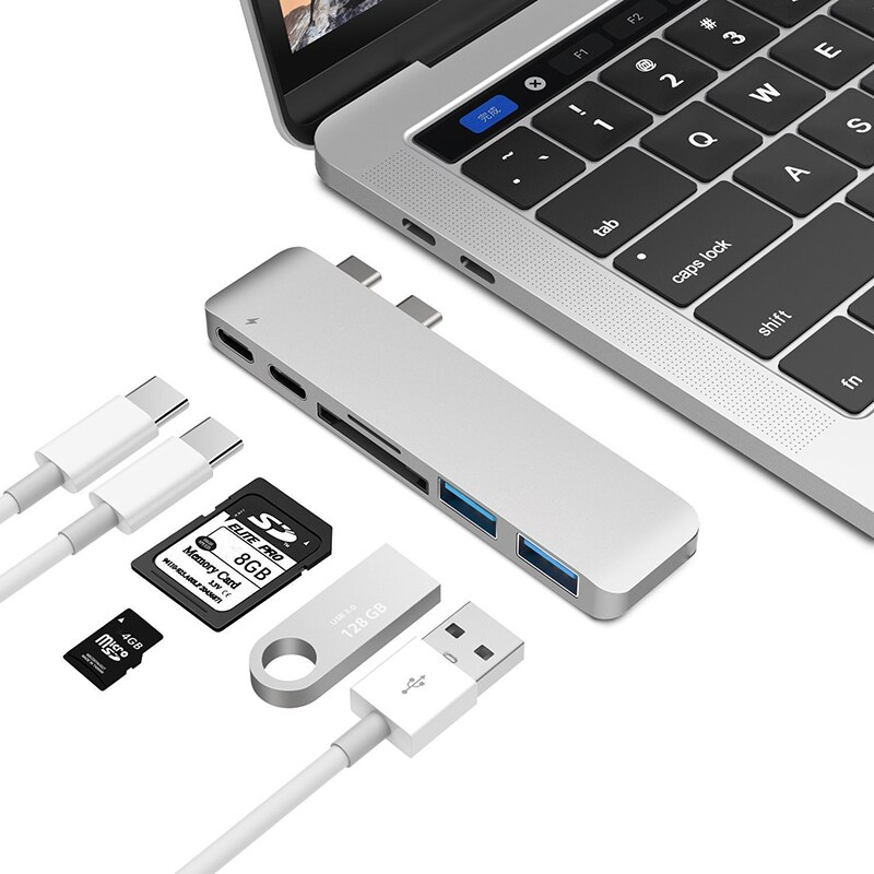 Usb C Hub Type C Thunderbolt 3 Dock 5 In 1 USB-C Adapter Dongle Combo Met Usb 3.0 Poorten Tf slot Micro Sd Card Voor Macbook Pro