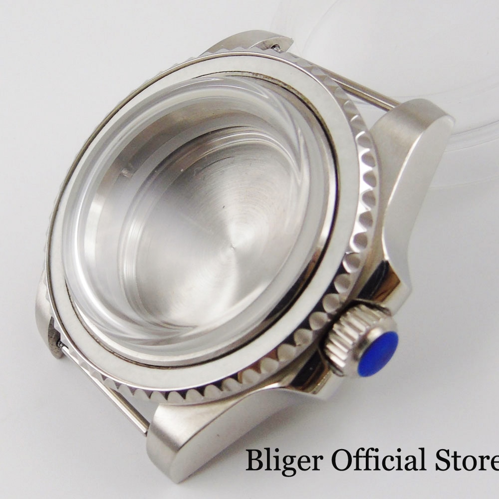 316L Stainless Steel Silver Color Watch Case Arched Glass for NH35 NH36 Rotating Bezel Solid Backcover Screw Down Crown