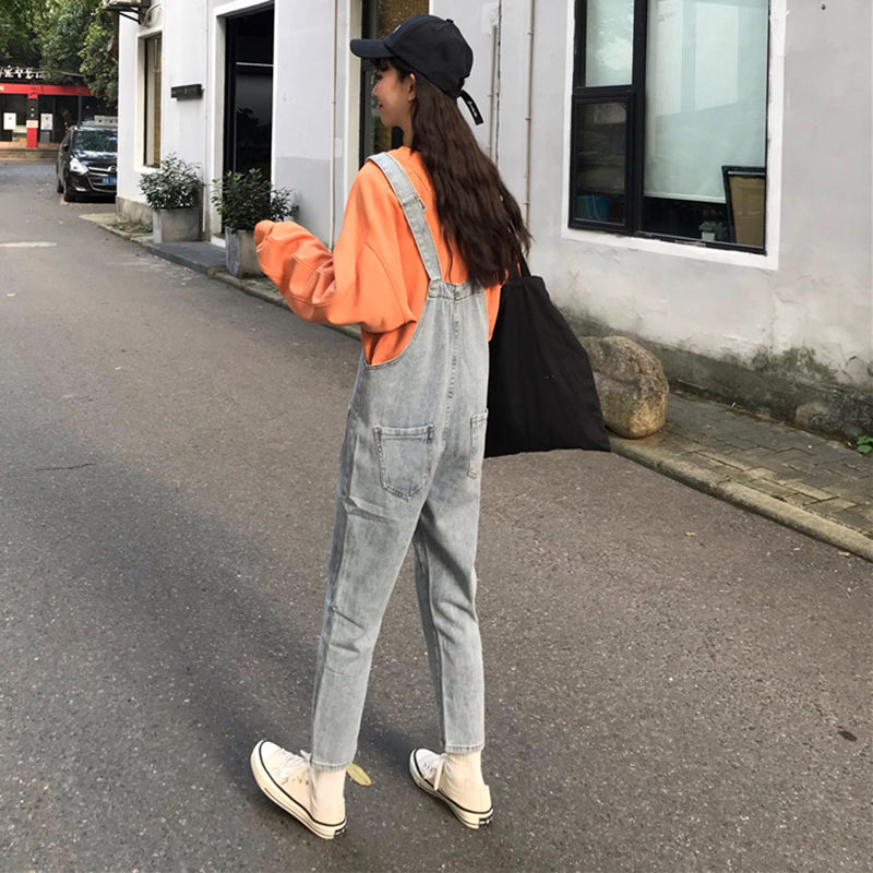 Jumpsuits kvinder lige koreansk stil plus størrelse denim ankellang all-match streetwear dame komfortabel lomme bf