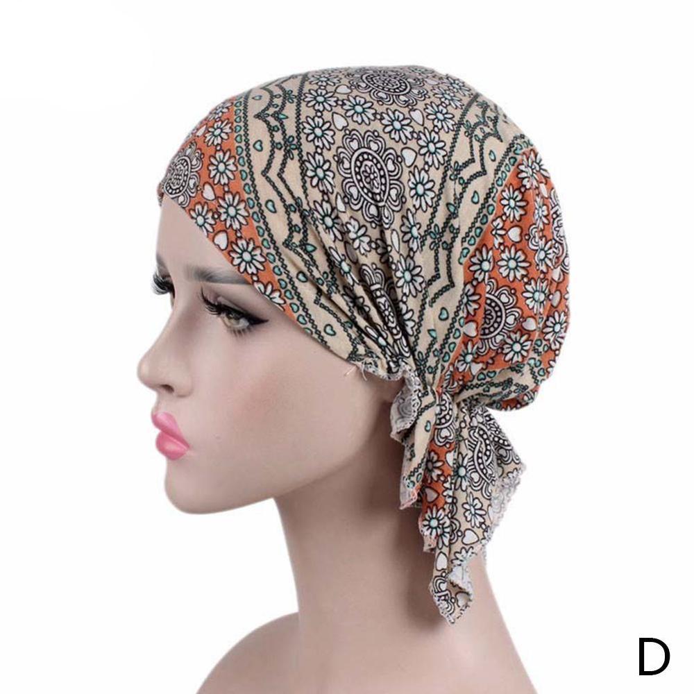 Mujeres imprimir India Hat musulmán, volante cáncer gorro de lana para quimio turbante gorro envolvente sombreros con estampados de leopardo accesorios de mujer: D