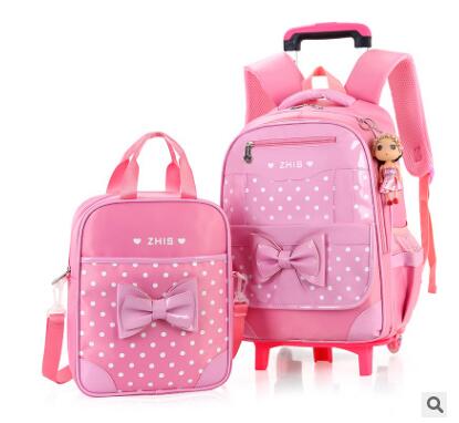 School Trolley rugzak tas voor meisjes schooltas met wielen voor meisjes kid's Rolling Tassen wheeled Rugzakken voor meisjes: pink