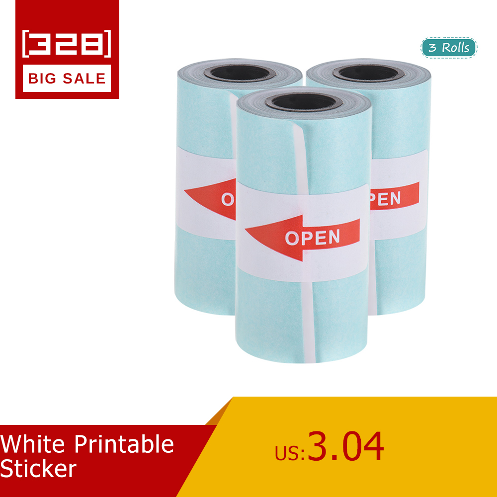 Rollo de papel adhesivo blanco imprimible, papel térmico directo con autoadhesivo 57x30mm (2,17x1,18 pulgadas) para PeriPage A6 Pocket, 3 rollos