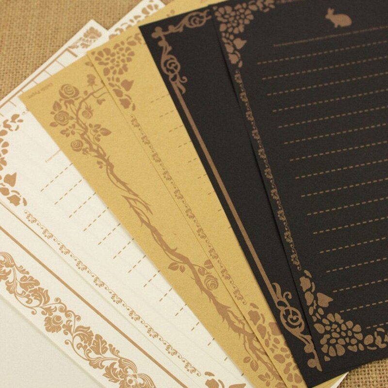 Papel kraft com 16 folhas de letras, escrita e design vintage de flor, letreiro, carta, desenho, esboço, papelaria