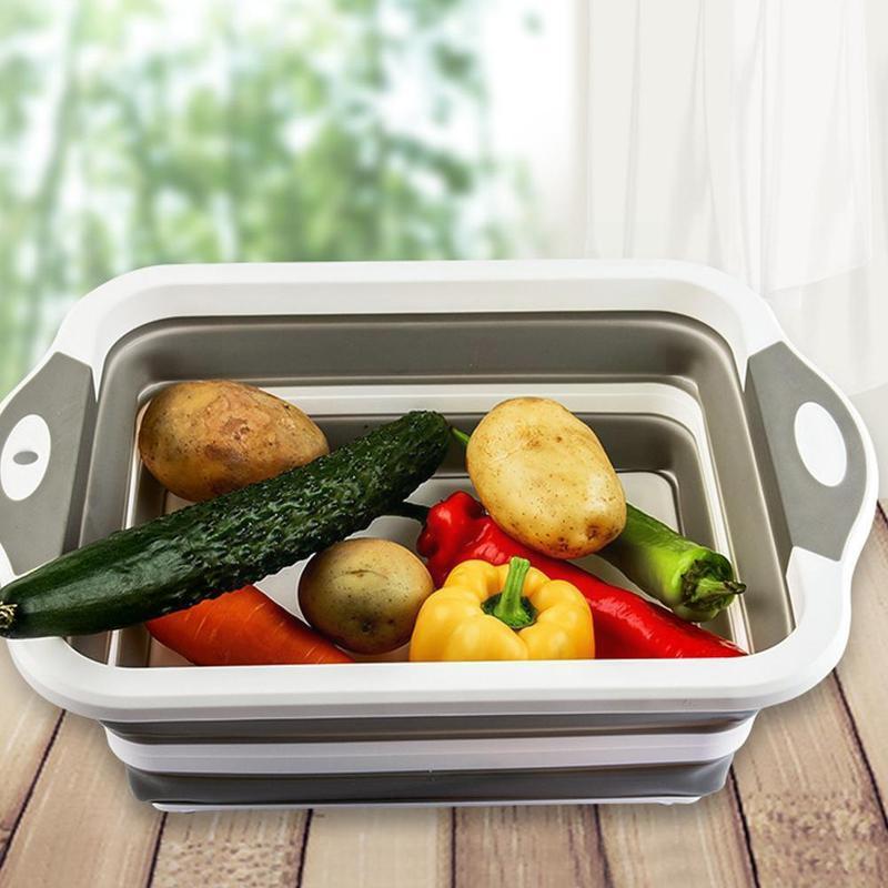 Multifunction Collapsible Cutting Board Dish Tub 3 Basins supplies Drain Outdoor Basket Kitchen 1 Camp Sink Folding Portabl C1U8