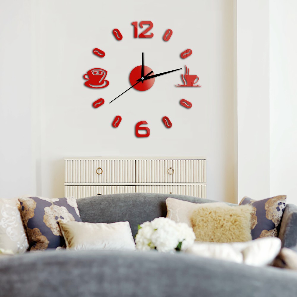 DIY digital number coffee cup acrylic clock self-adhesive mirror sticker wall clock quartz non-ticking kitchen home decoration