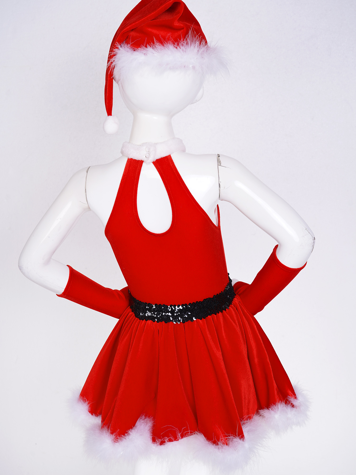 Bambini ragazze natale babbo natale costume Cosplay balletto pattinaggio vestito da ballo con guanti cappello natale capodanno festa spettacolo teatrale tutù