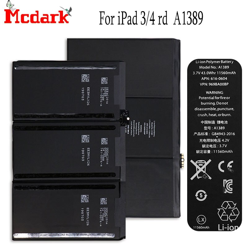 For iPad 3/4 rd A1389 Laptop Batteries Replacement 11560mAh Back Up Bateria For iPad 3/4 rd A1403 A1416 A1430 A1433 A1459 A1460