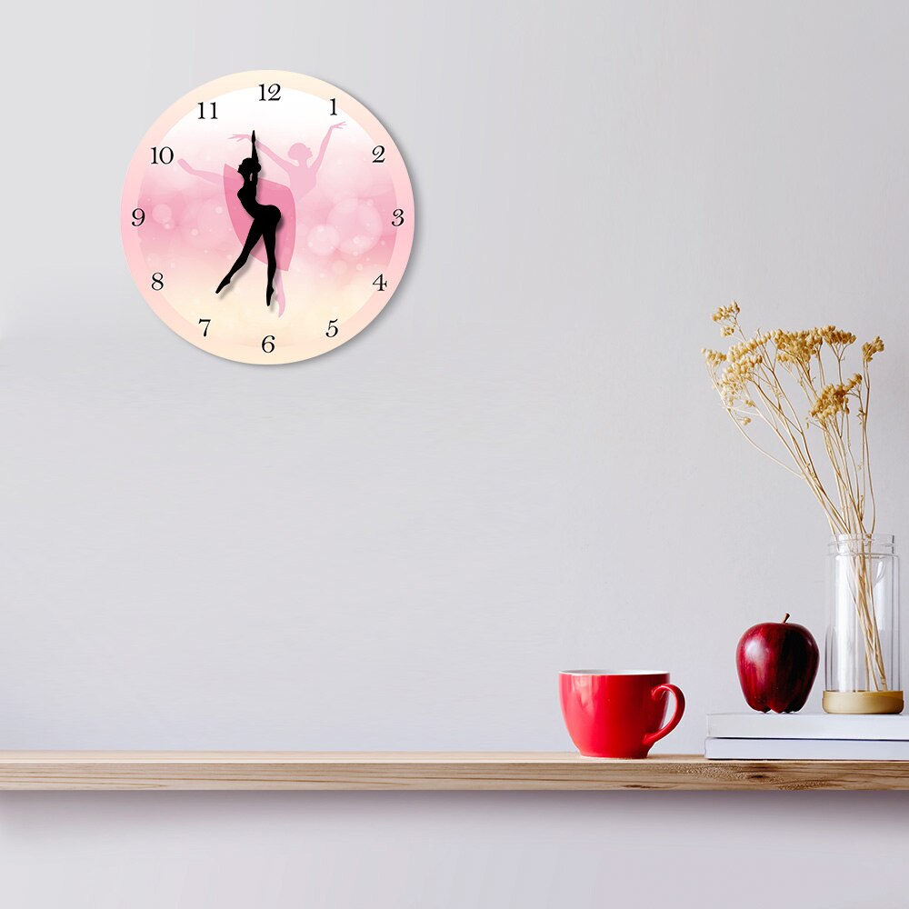 Ballet Dancer With Arabic Numerals Girl Bedroom Decor Princess Pink Wall Clock Dancing Wall Art Ballerina Moving Leg Clock Watch