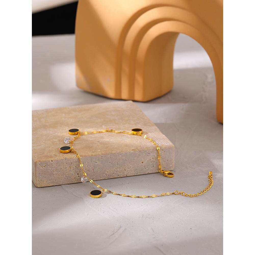 Yhpup Exquisite Ronde Emaille Gold Enkelband Waterdicht Roestvrij Staal Vrouwen Ketting Sandalen Barefoot Zirkoon Enkelbandje Zomer Sieraden