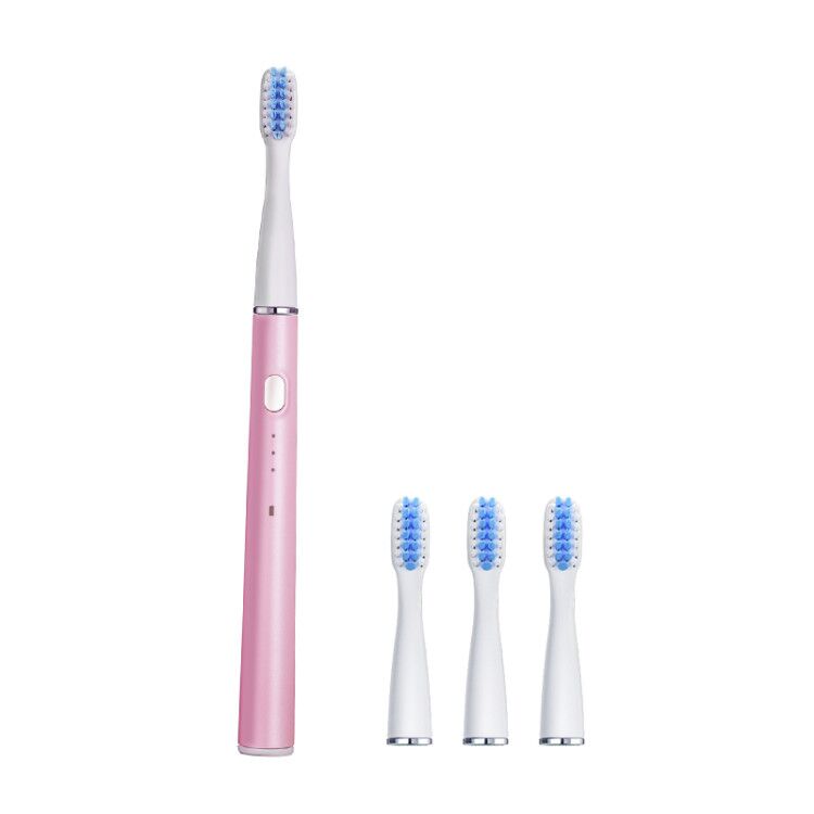 Sarmocare M200 Sonic Electric Toothbrush USB Rechargeable 3 Clean Modes IPX7 Waterproof Ultrasonic Automatic Tooth Brush: Pink and 4 head