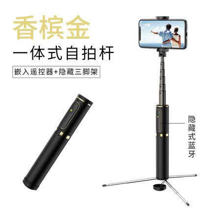 Stijl Duivel 201 Selfie Stok Bluetooth Afstandsbediening Verzonken Statief Selfie Stick Aluminium Materiaal: Champagne Gold