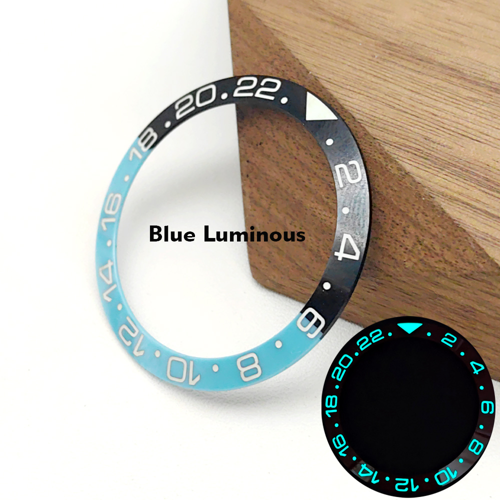 Inserto de bisel de reloj GMT luminoso azul de 38mm apto para SKX007 SRPD GMT caja de reloj NH35 piezas de anillo de inserción de bisel de cerámica: Mint
